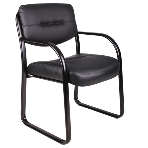 Boss Leather Sled Base Side Chair, Black with Arms